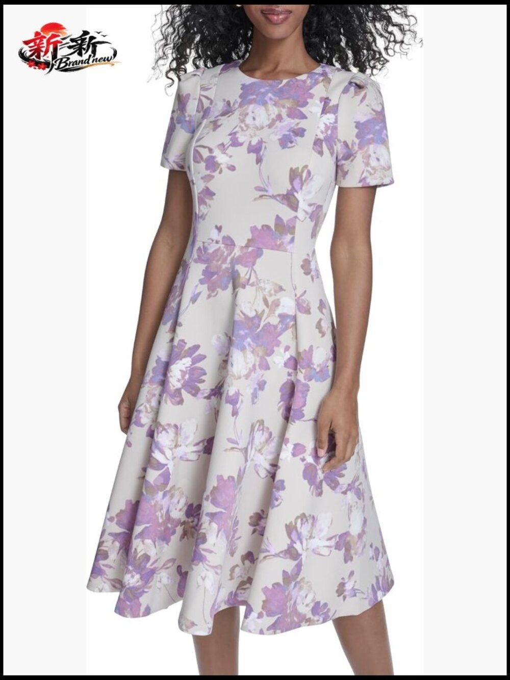 Calvin Klein Scuba A-Line Dress Short Sleeve Zipper Back Cocktail Party